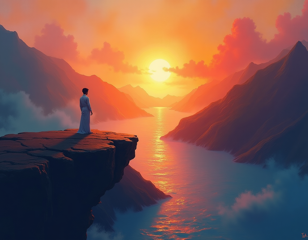 Sunset Mountain Valley Abstract Landscape Wall Art