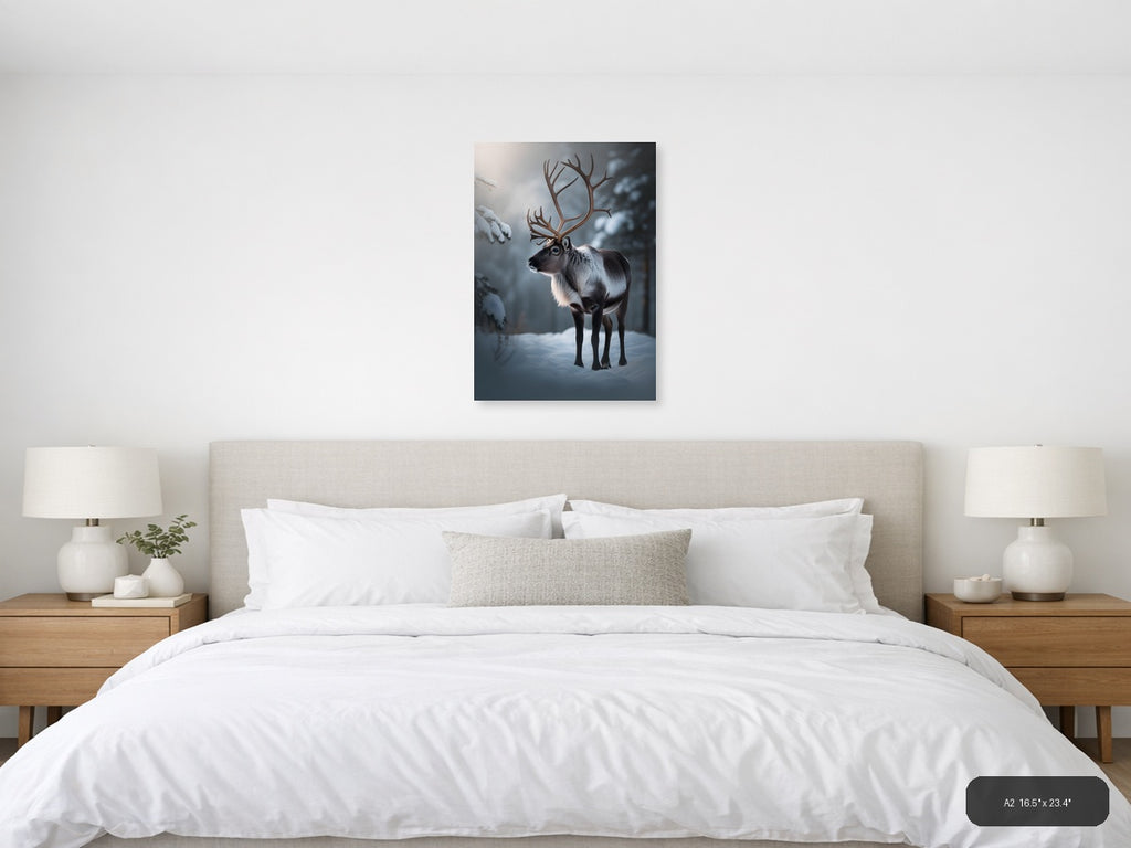Majestic Reindeer in Snowy Winter Forest Photography Wall Art — A2 / Bedroom