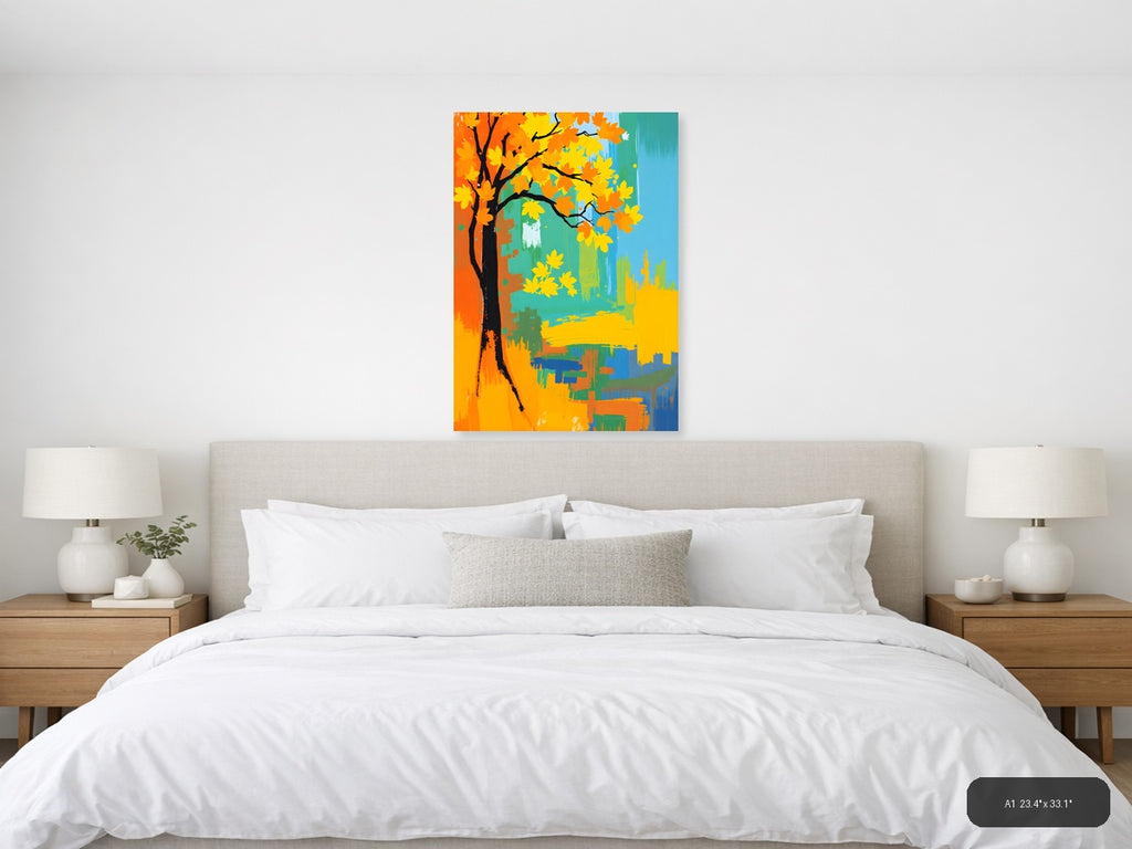 Abstract Autumn Tree with Golden Leaves Wall Art — A1 / Bedroom