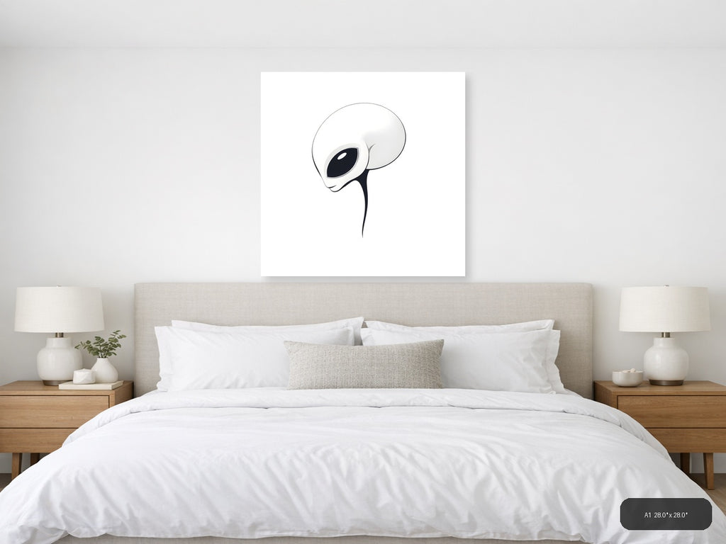 Minimalist Alien Head with Large Eyes Wall Art — A1 / Bedroom