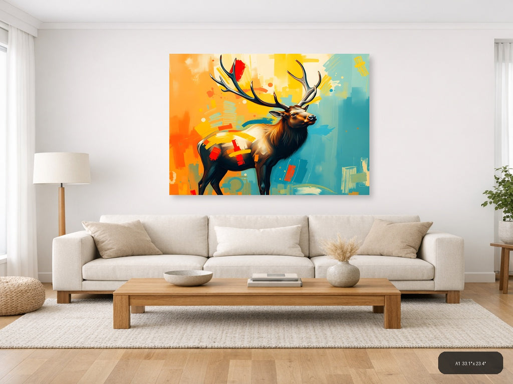 Abstract Elk with Colorful Geometric Patterns Wall Art — A1 / Living Room