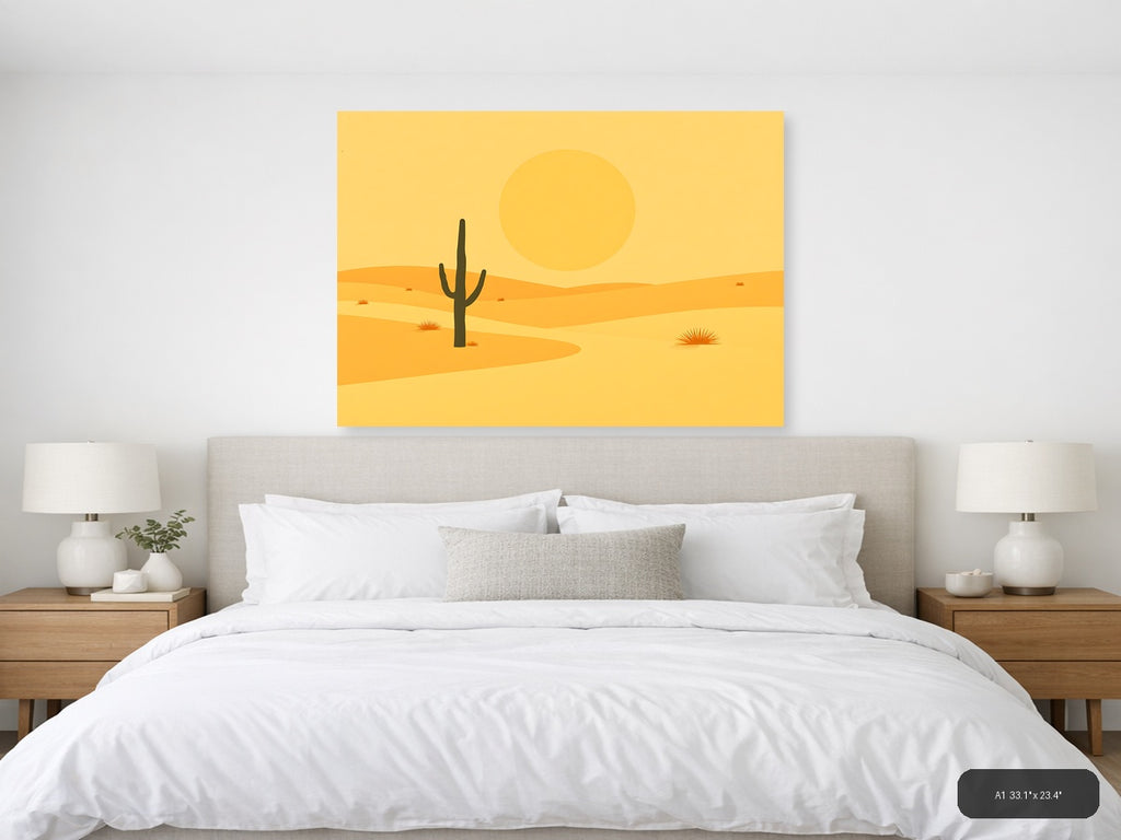 Vintage Desert Saguaro Cactus Sunset Landscape Wall Art — A1 / Bedroom