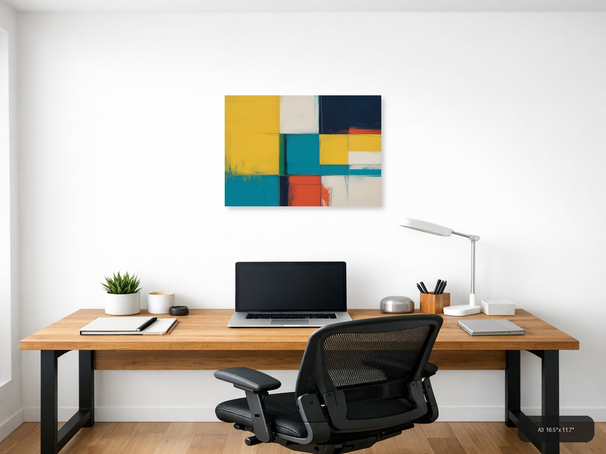 Colorful Geometric Blocks Abstract Canvas Wall Art — A3 / Office