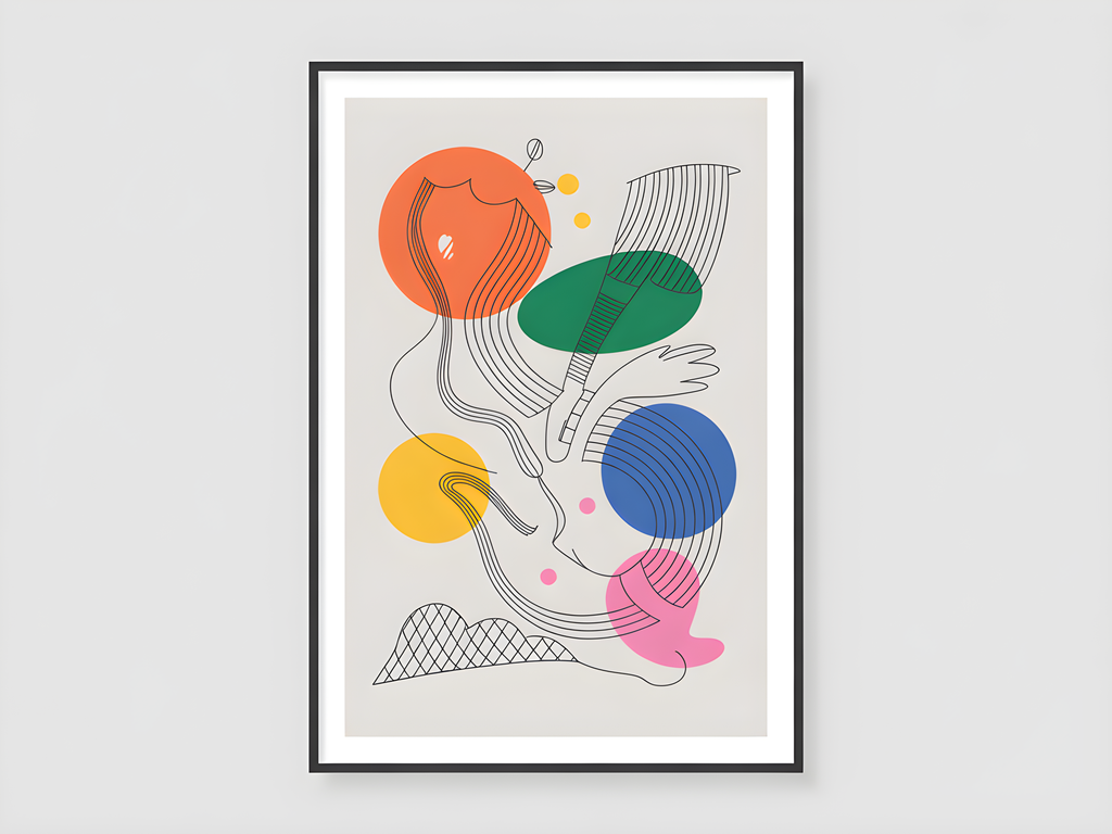 Abstract Line Art with Colorful Geometric Shapes Wall Art