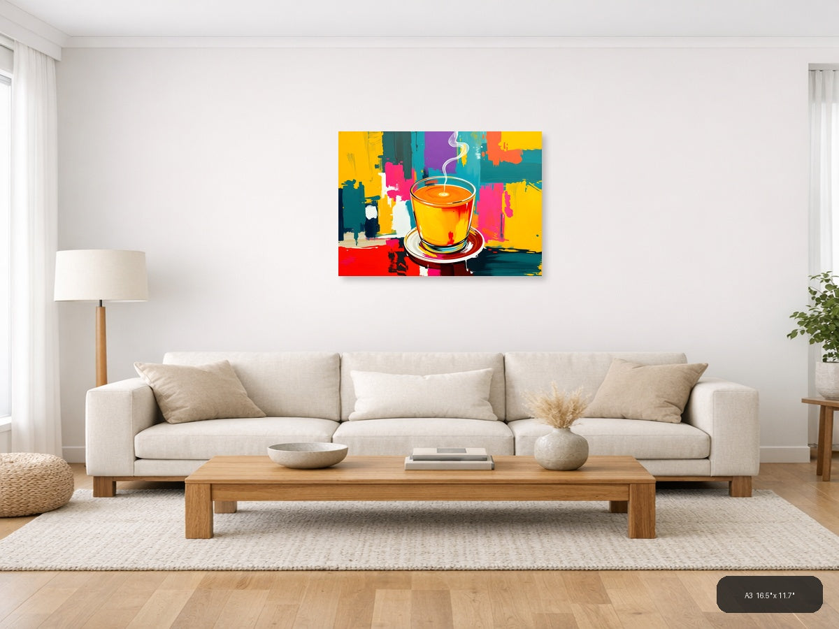 Vibrant Coffee Cup Abstract Pop Art Wall Art — A3 / Living Room