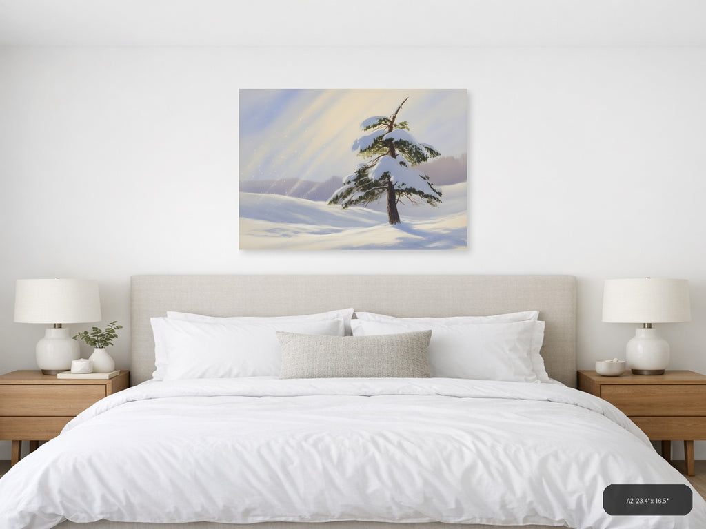 Snowy Pine Tree Winter Landscape Watercolor Wall Art — A2 / Bedroom