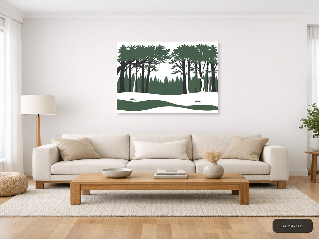 Minimalist Forest Landscape Winter Scene Wall Art — A2 / Living Room