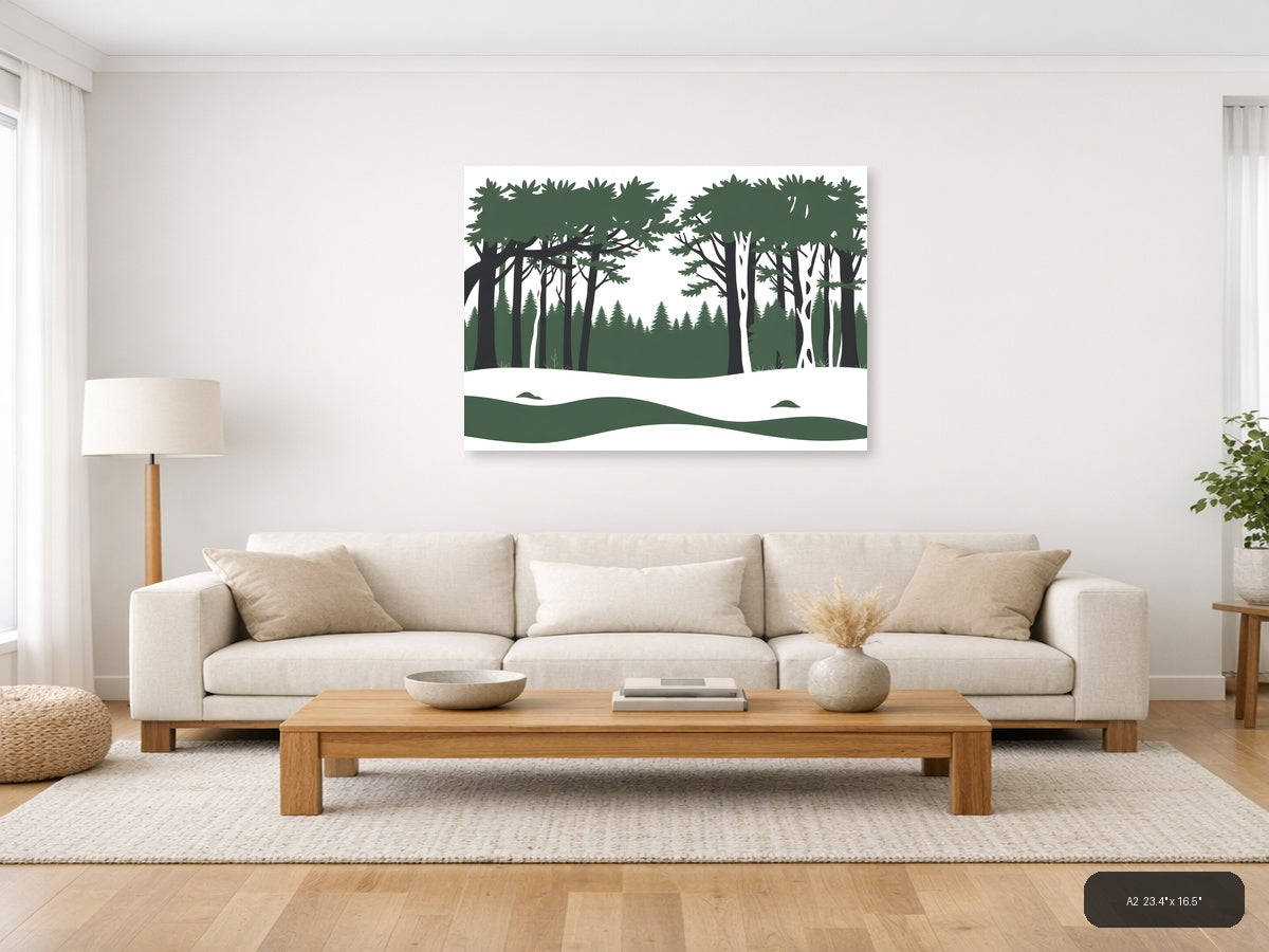 Minimalist Forest Landscape Winter Scene Wall Art — A2 / Living Room