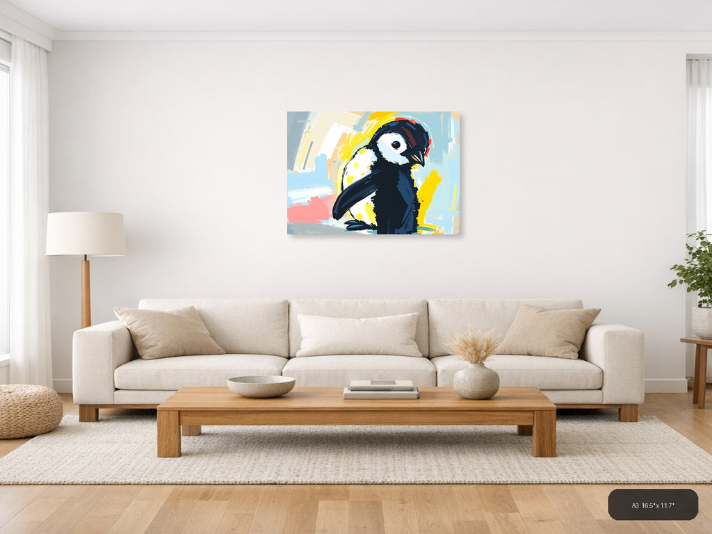 Abstract Penguin with Headphones - Modern Wall Art — A3 / Living Room
