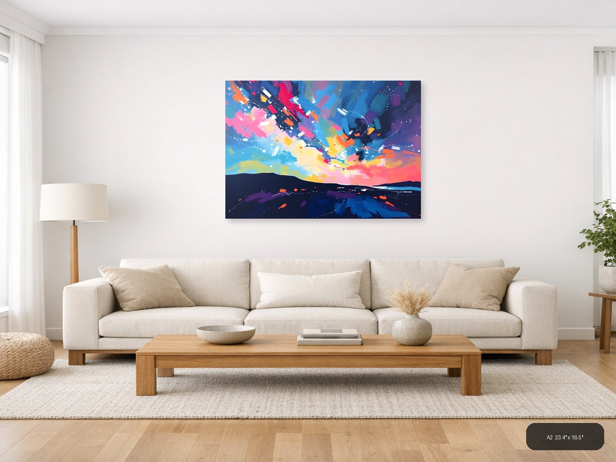 Vibrant Abstract Sunset Explosion Landscape Wall Art — A2 / Living Room