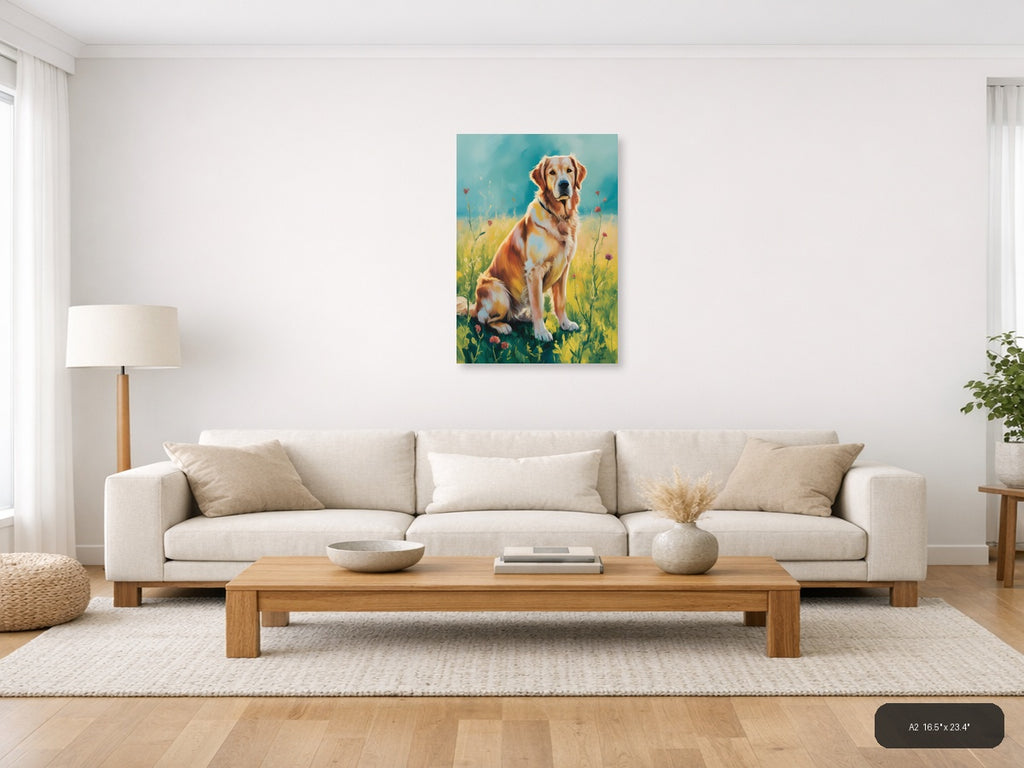 Golden Retriever in Wildflower Field Abstract Wall Art — A2 / Living Room