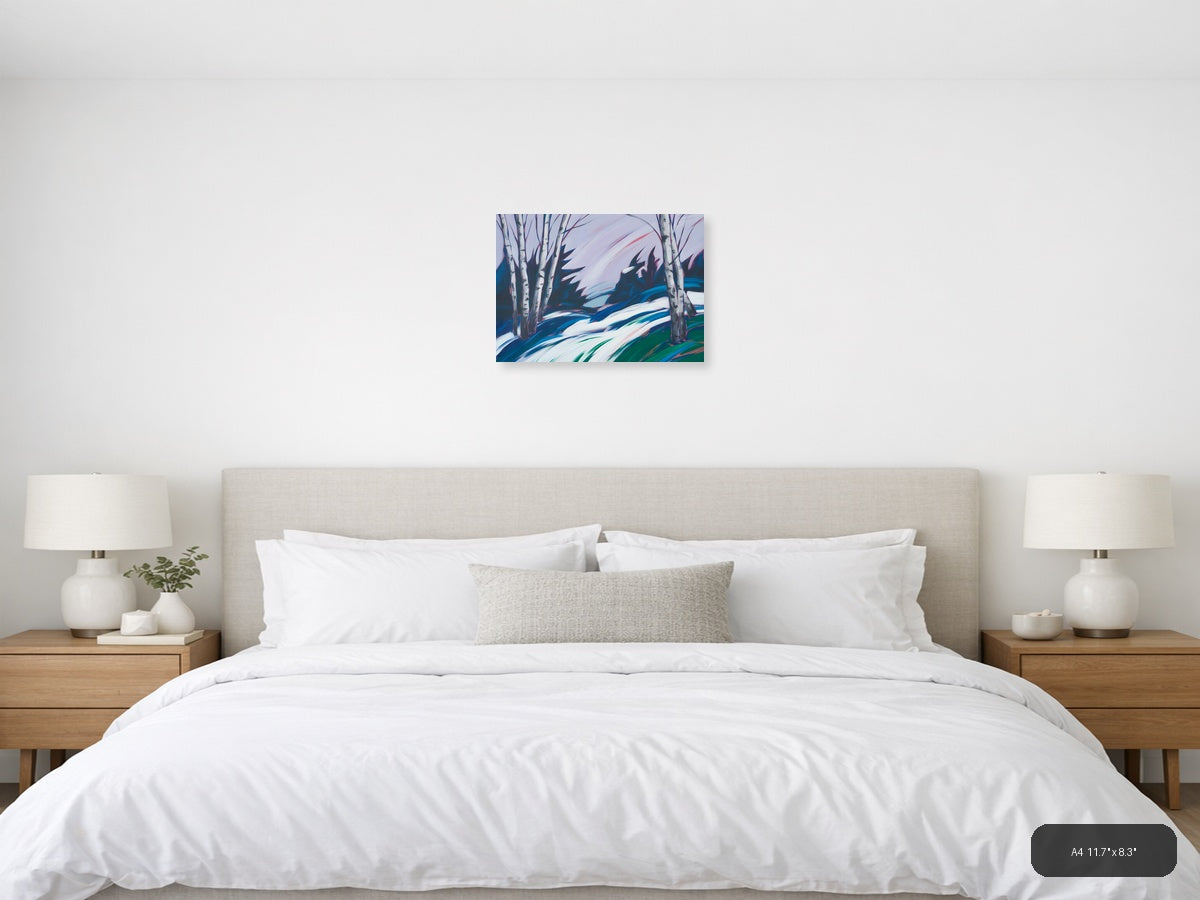 Abstract Winter Birch Trees Snow Landscape Wall Art — A4 / Bedroom