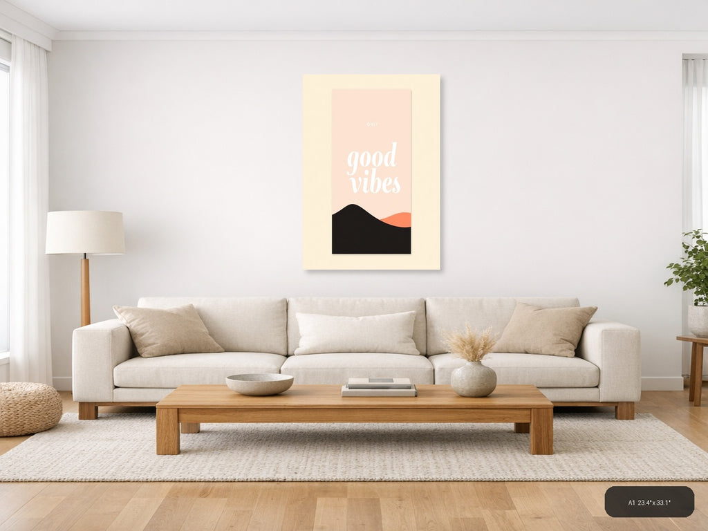Only Good Vibes Minimalist Pink & Black Wall Art — A1 / Living Room