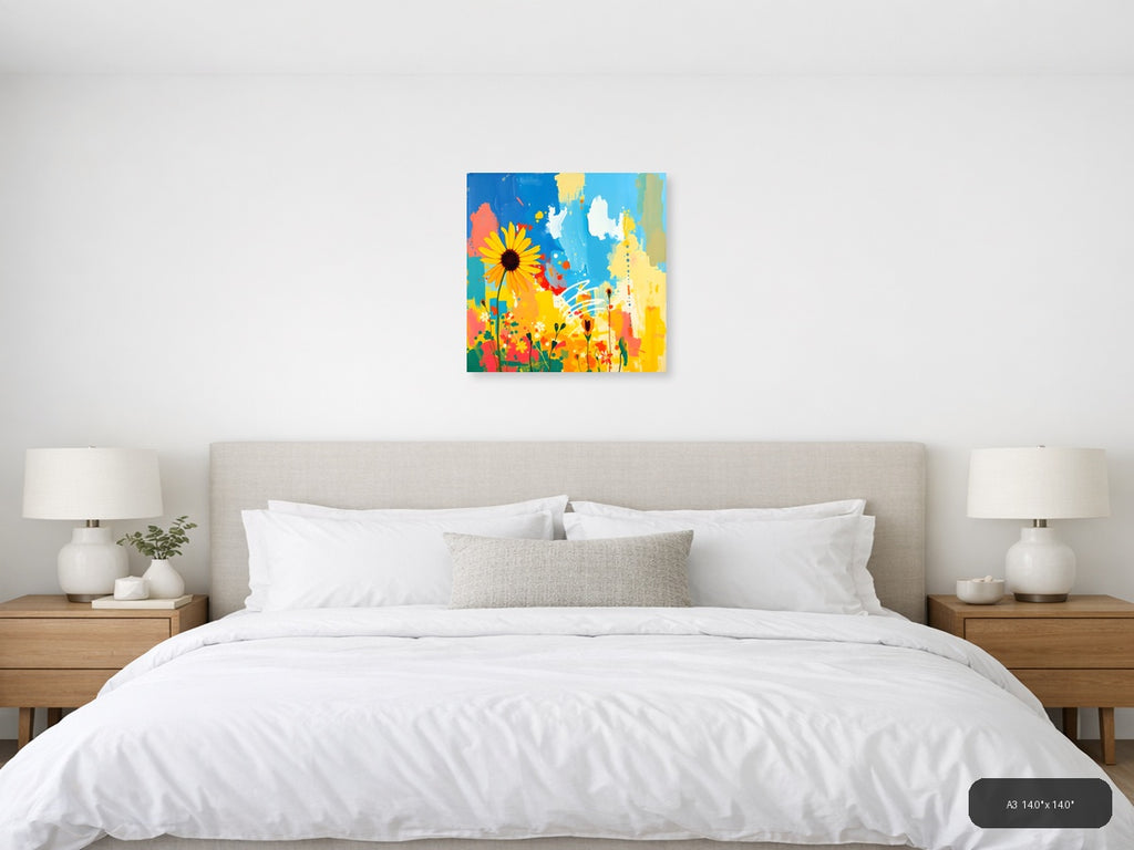 Abstract Sunflower Garden Blue Sky Wall Art — A3 / Bedroom