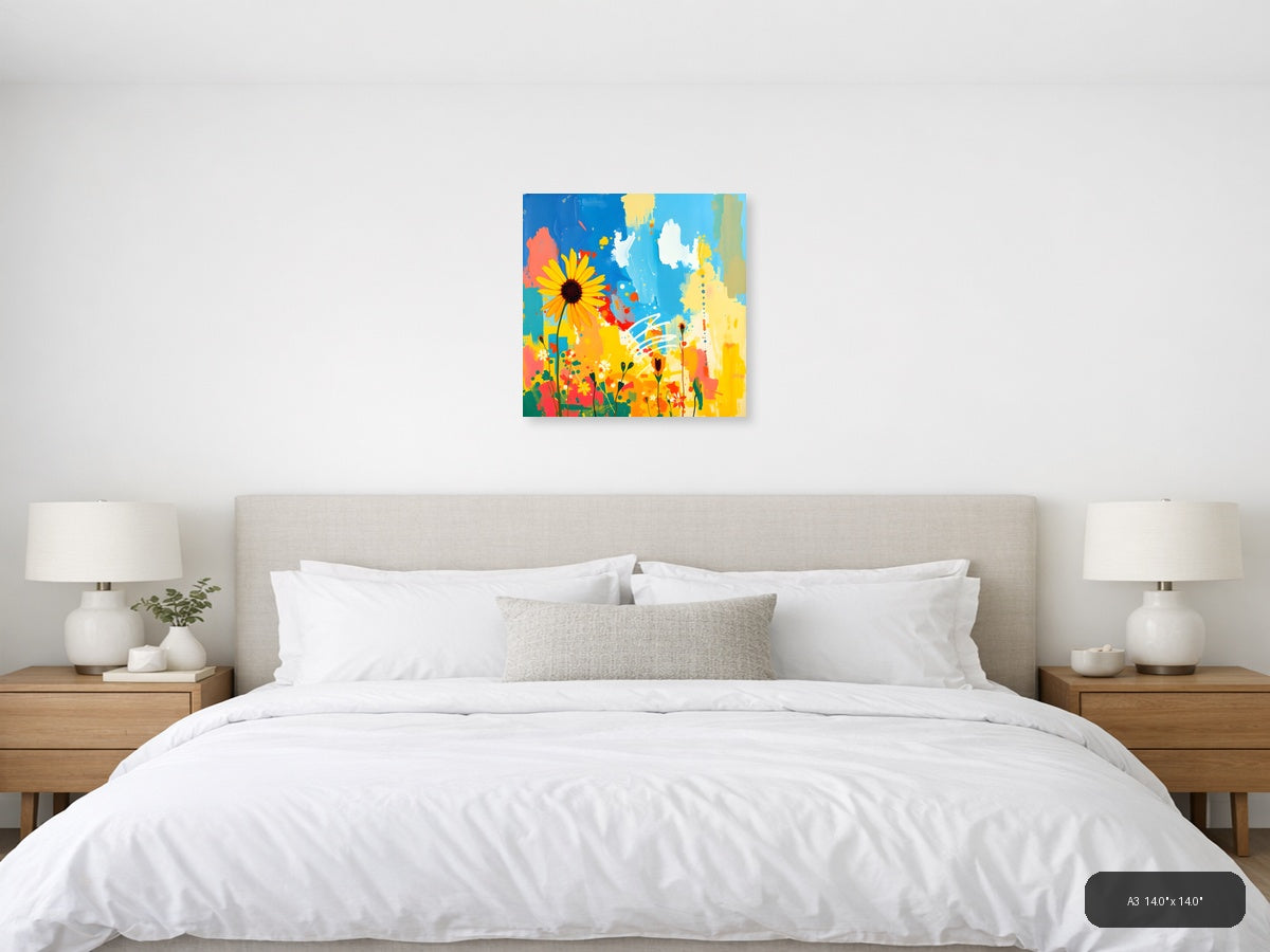 Abstract Sunflower Garden Blue Sky Wall Art — A3 / Bedroom