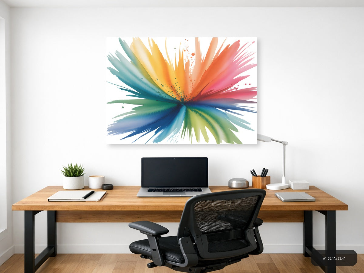 Rainbow Watercolor Burst Abstract Splash Wall Art — A1 / Office