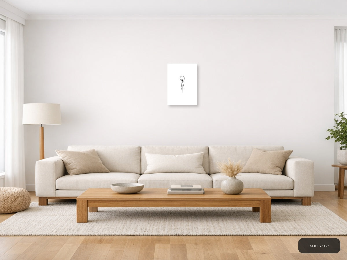 Minimalist Alien Figure Portrait Wall Art — A4 / Living Room
