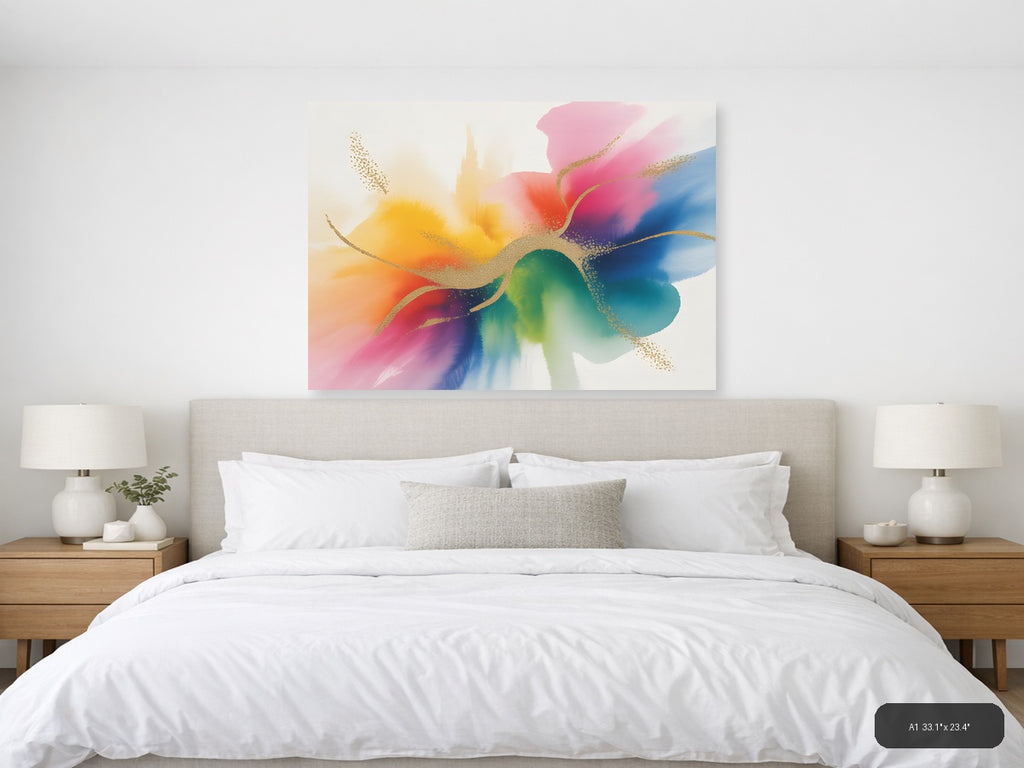 Colorful Abstract Watercolor Flower Wall Art — A1 / Bedroom