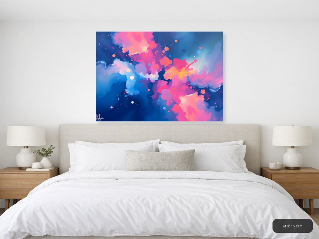 Abstract Pink & Blue Fluid Clouds Modern Wall Art — A1 / Bedroom