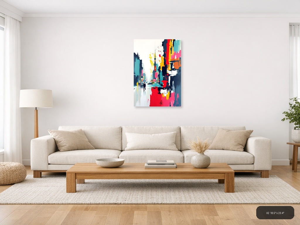 Abstract Cityscape with Tower - Modern Colorful Wall Art — A2 / Living Room