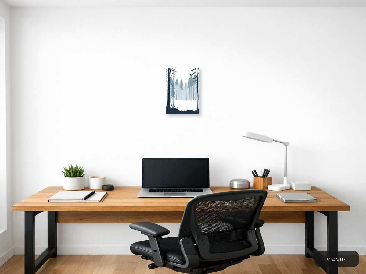 Minimalist Winter Forest Landscape Silhouette Wall Art — A4 / Office