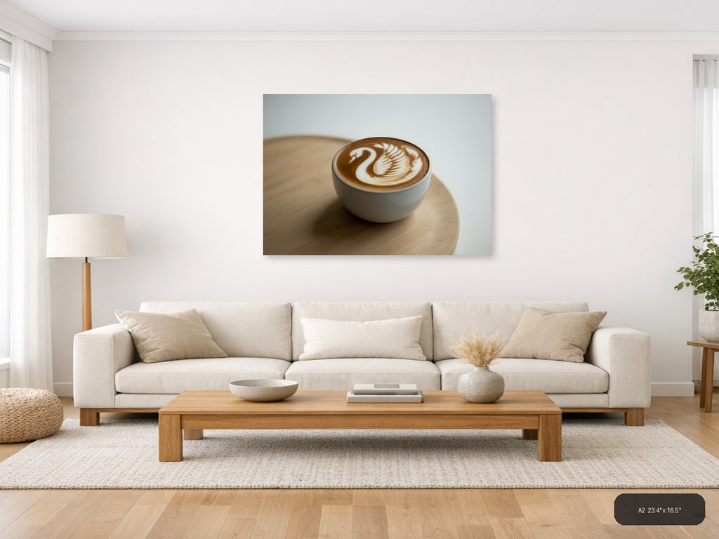 Minimalist Swan Latte Art Coffee Wall Art — A2 / Living Room