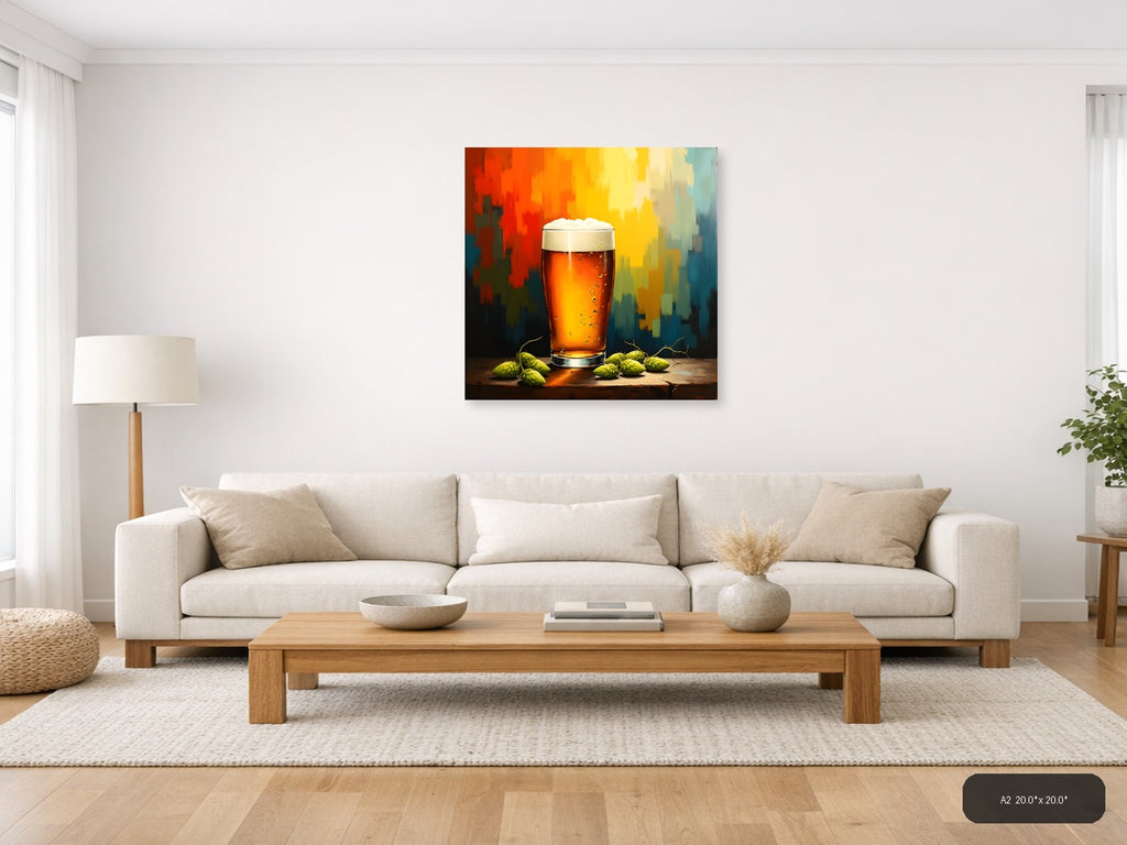 Abstract Beer Glass with Hops Wall Art — A2 / Living Room