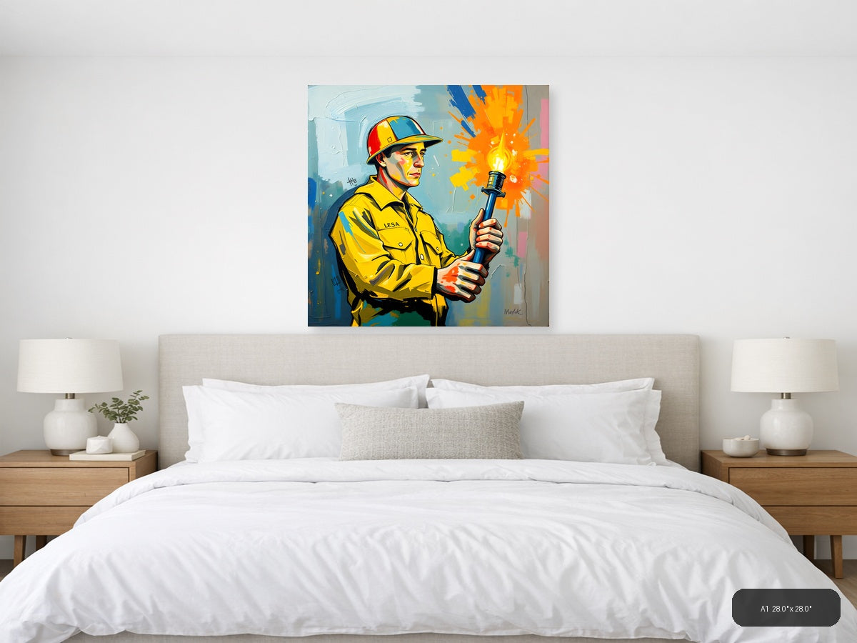 Firefighter with Torch Abstract Modern Wall Art — A1 / Bedroom