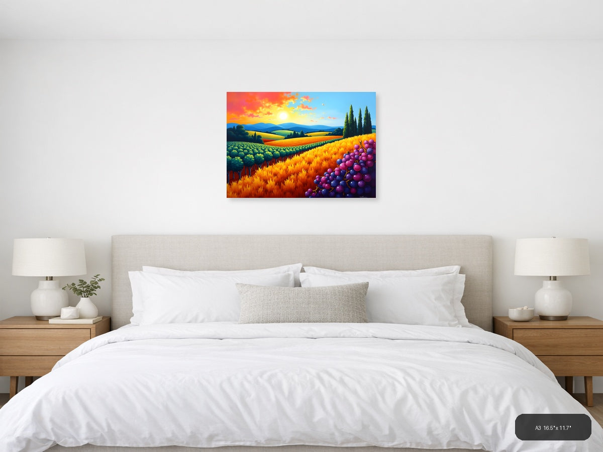 Tuscany Vineyard Sunset Abstract Landscape Wall Art — A3 / Bedroom