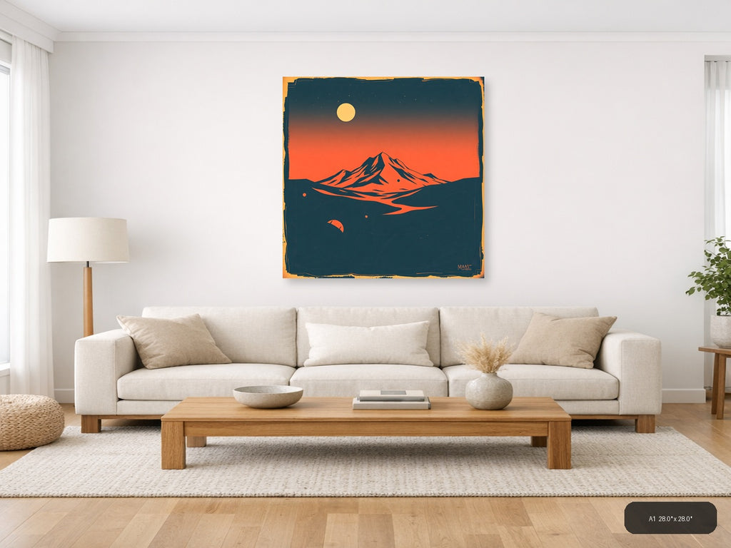Vintage Mars Landscape Mountain Moon Wall Art — A1 / Living Room