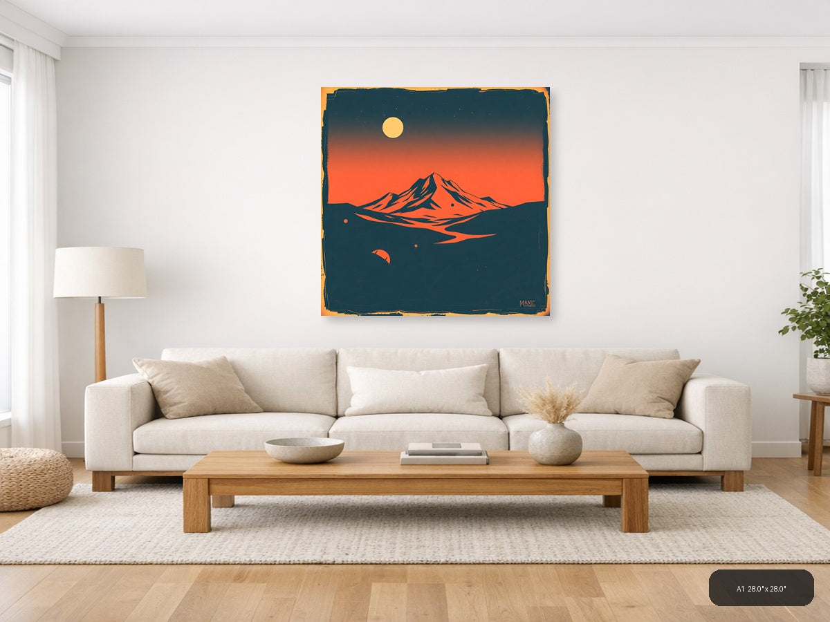 Vintage Mars Landscape Mountain Moon Wall Art — A1 / Living Room