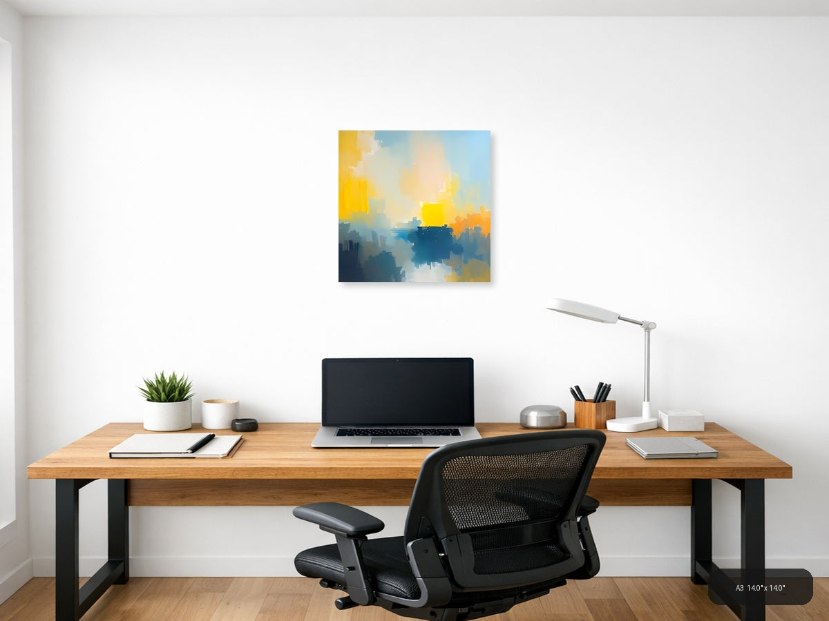 Abstract Waterfront Sunrise with Yellow Sky Wall Art — A3 / Office