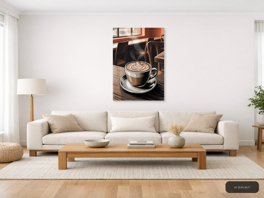 Coffee Shop Latte Art Line Drawing Wall Art — A1 / Living Room