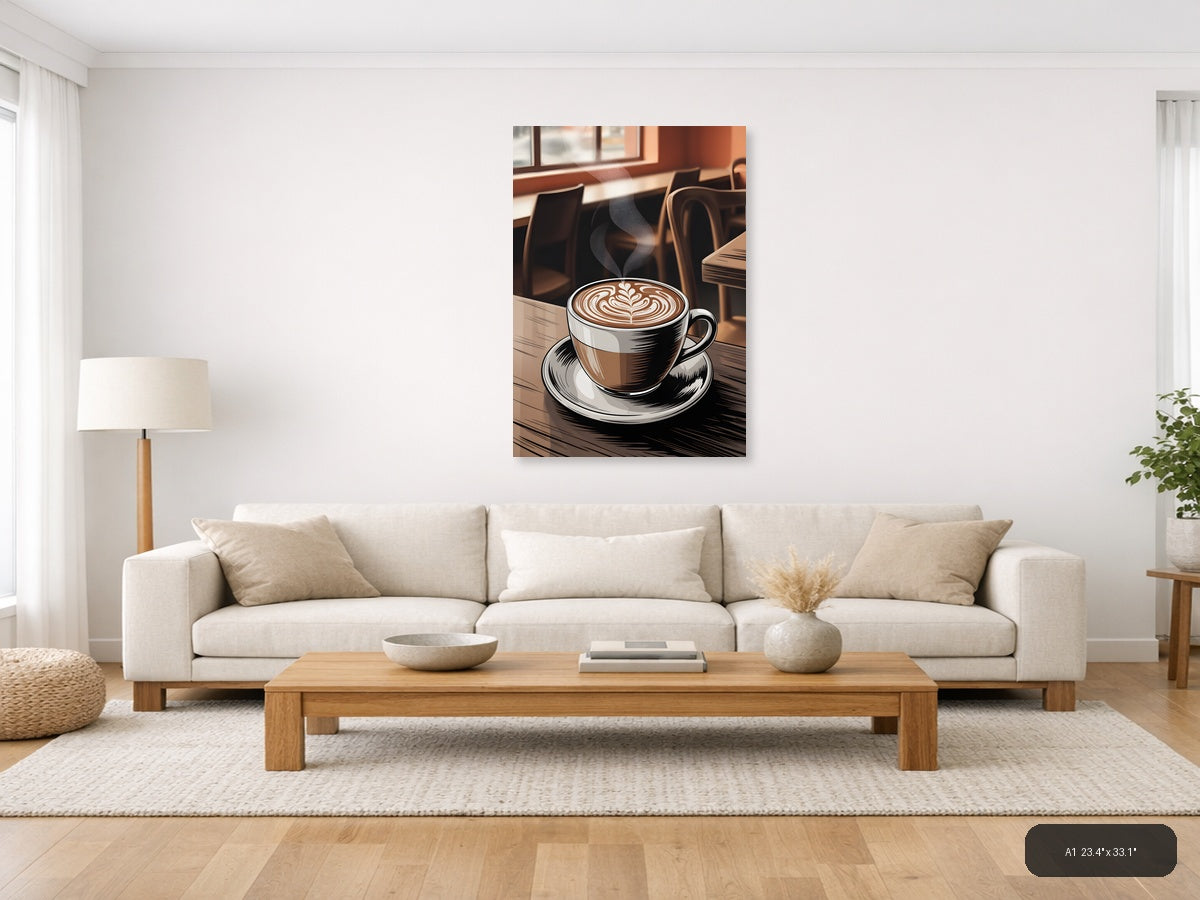 Coffee Shop Latte Art Line Drawing Wall Art — A1 / Living Room