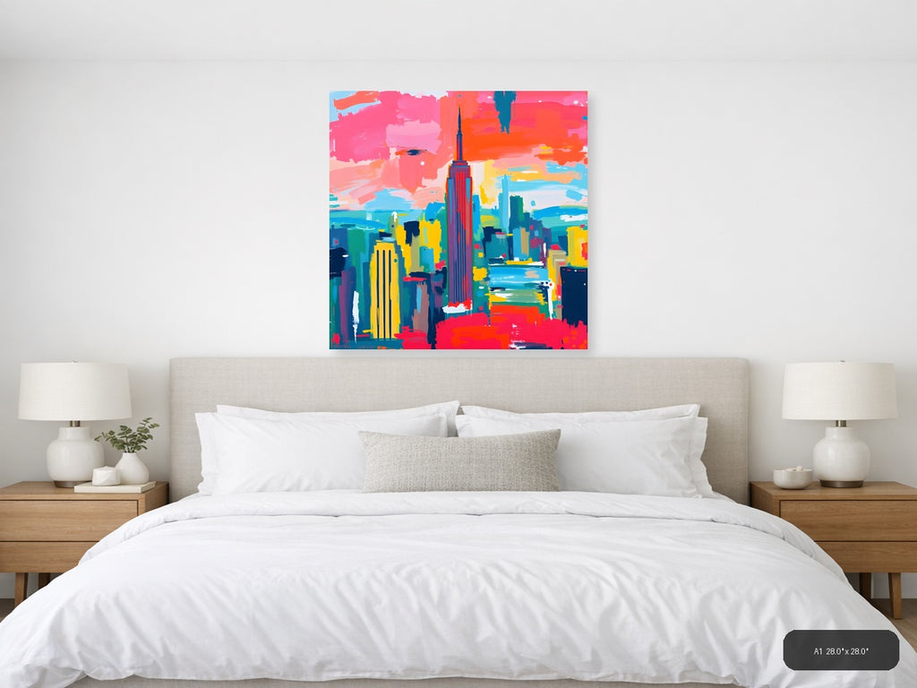 Vibrant Abstract New York City Skyline Wall Art — A1 / Bedroom