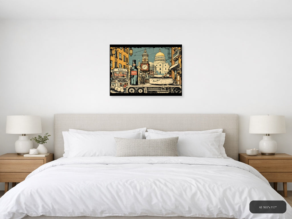 Vintage City Street Scene with Capitol Dome Wall Art — A3 / Bedroom