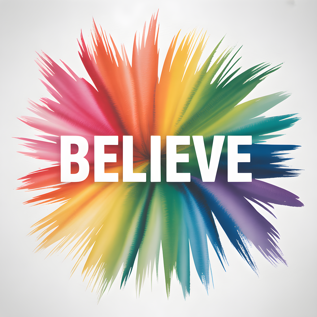 Believe Watercolor Rainbow Burst Square Wall Art