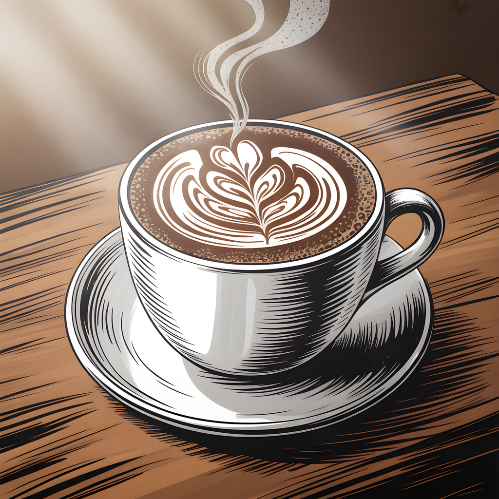 Latte Art Coffee Cup Line Art Drawing Wall Art