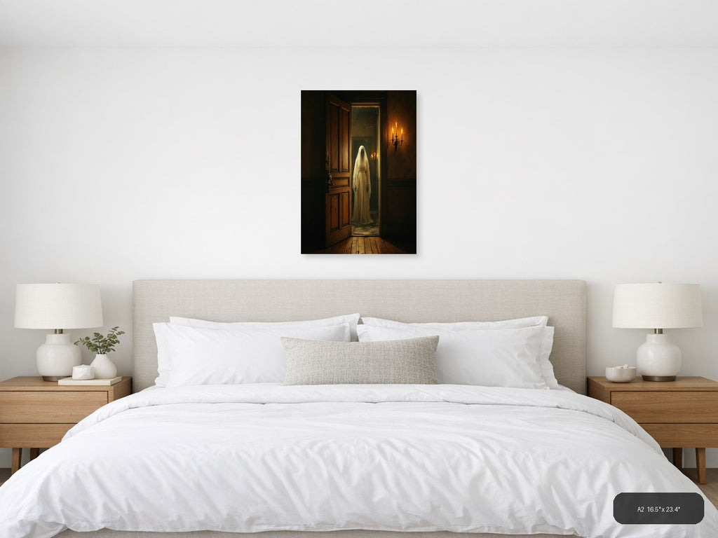Ghostly Figure in Candlelit Hallway Vintage Wall Art — A2 / Bedroom