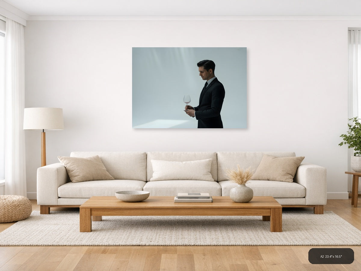Minimalist Businessman with Wine Glass Wall Art — A2 / Living Room