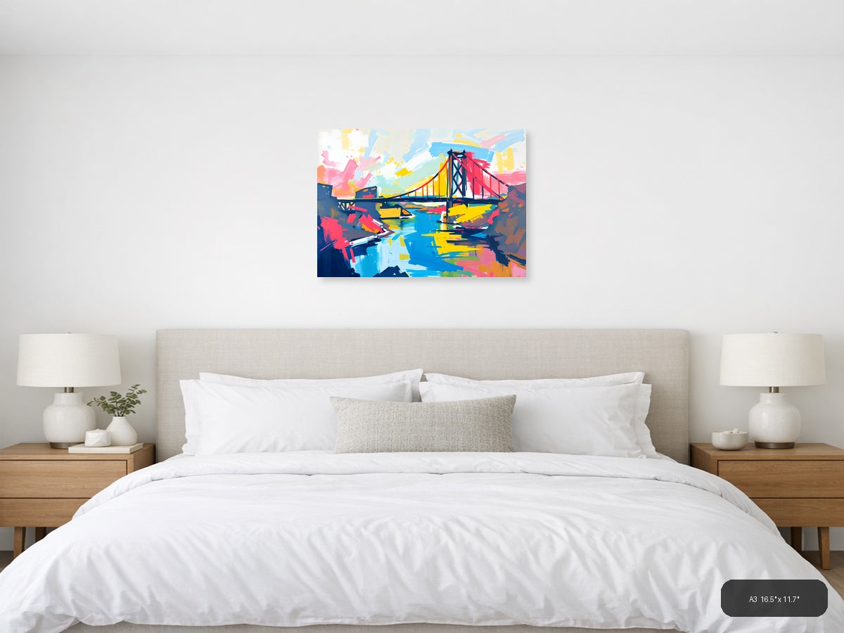 Colorful Abstract Bridge Landscape Wall Art — A3 / Bedroom