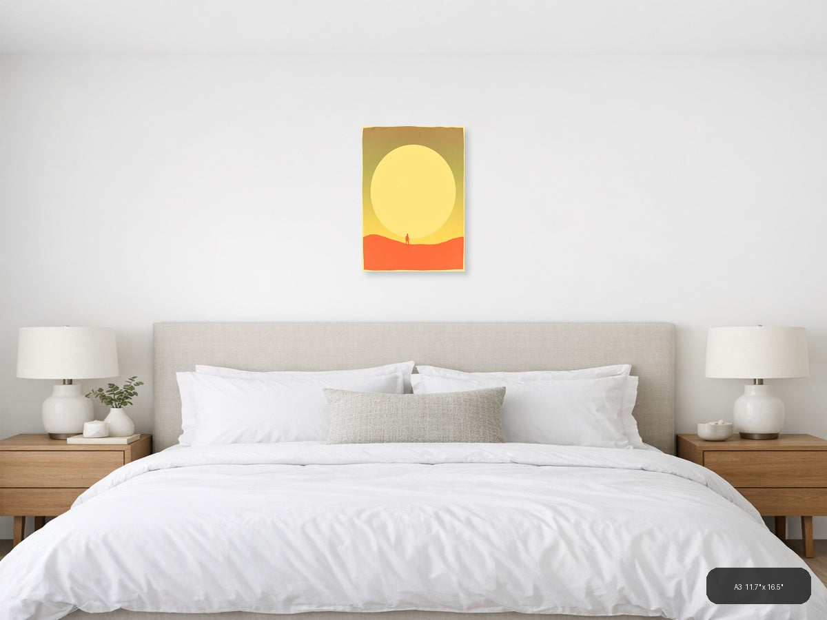 Vintage Sunset Desert Silhouette Portrait Wall Art — A3 / Bedroom