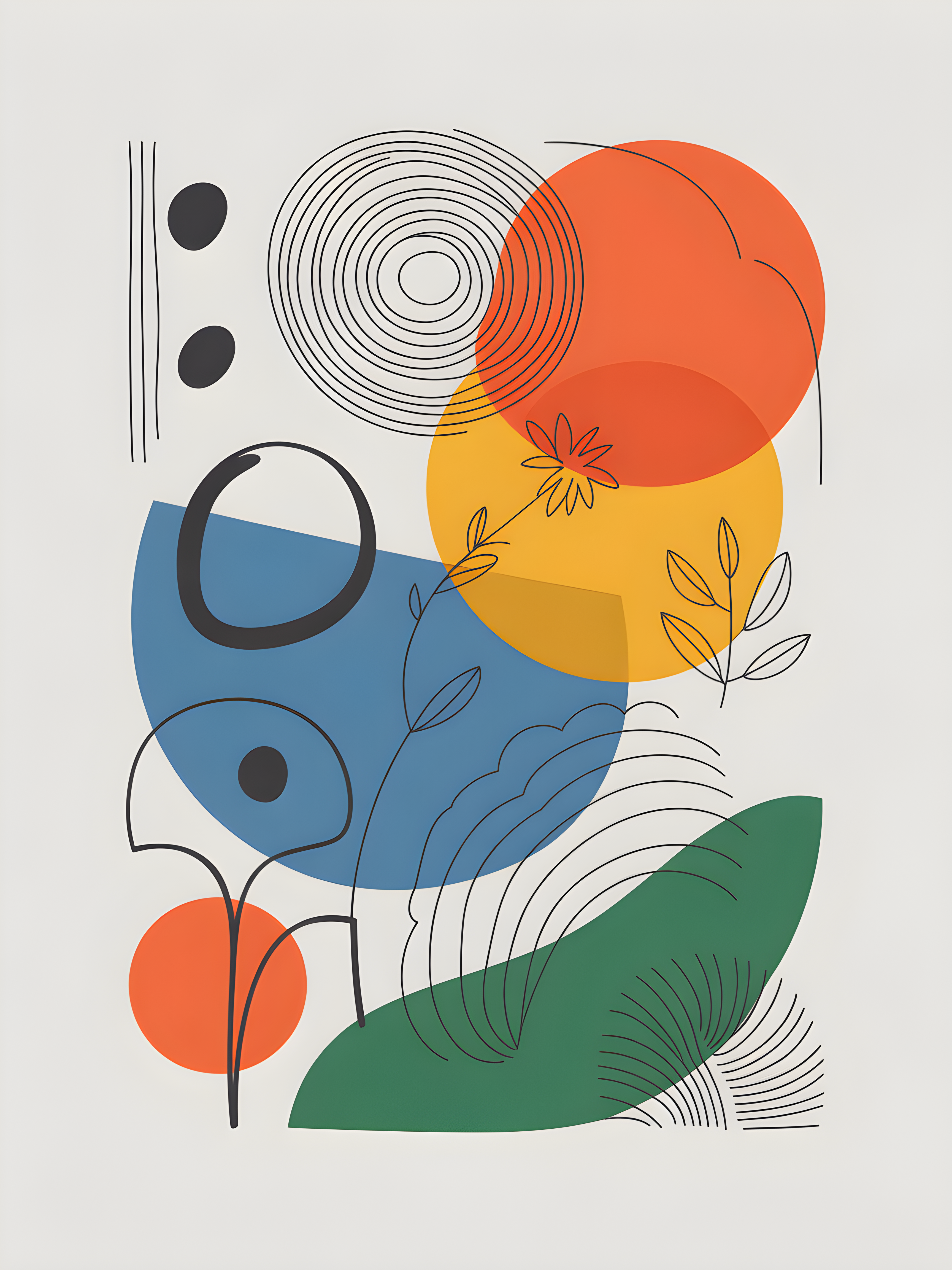 Abstract Geometric Line Art with Colorful Circles Wall Art