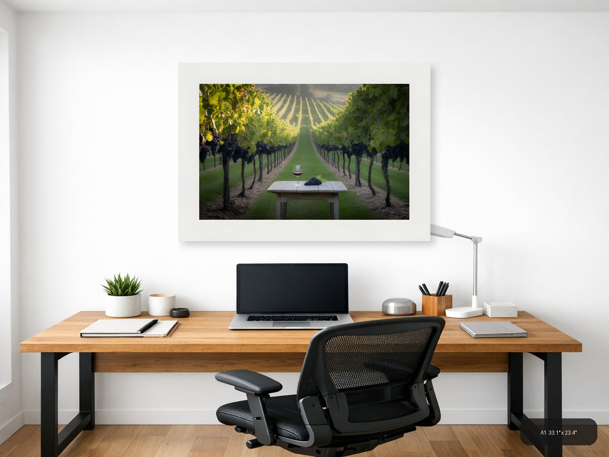 Vineyard Path Wine Glass Minimalist Landscape Wall Art — A1 / Office