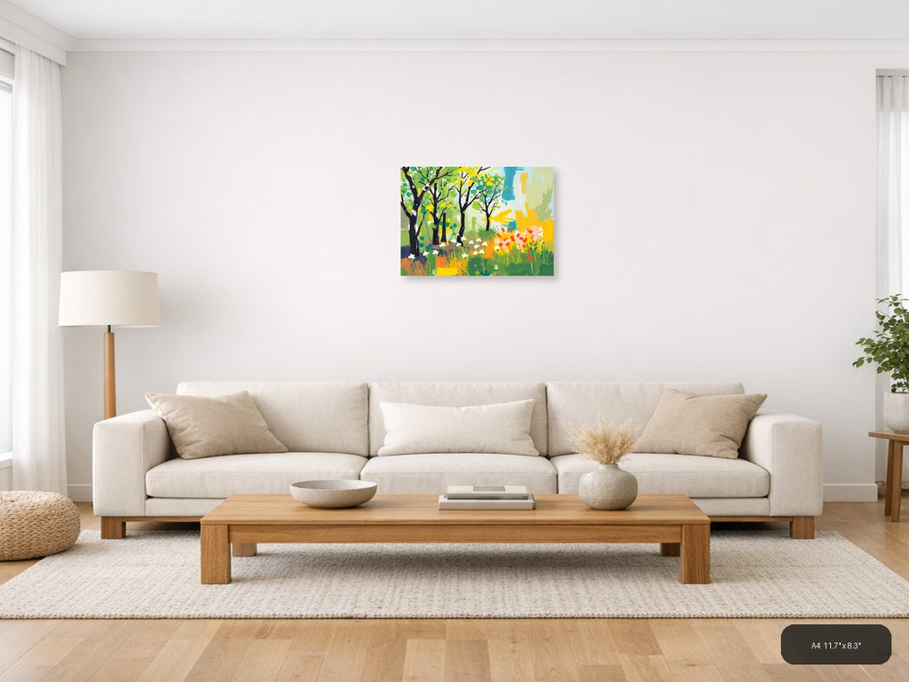Spring Garden Abstract Landscape Wall Art — A4 / Living Room