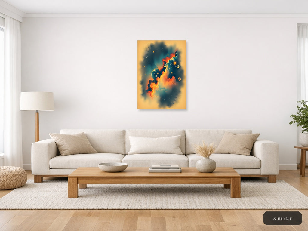 Vintage Cosmic Volcano Fire Fantasy Wall Art — A2 / Living Room