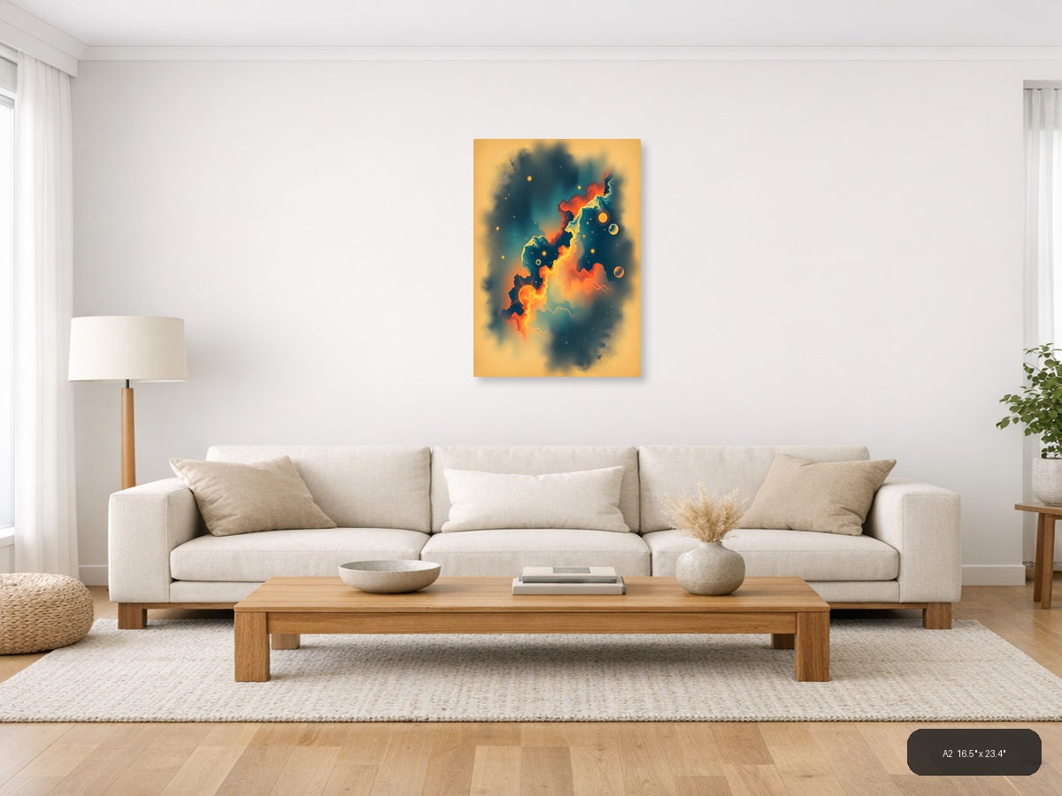 Vintage Cosmic Volcano Fire Fantasy Wall Art — A2 / Living Room