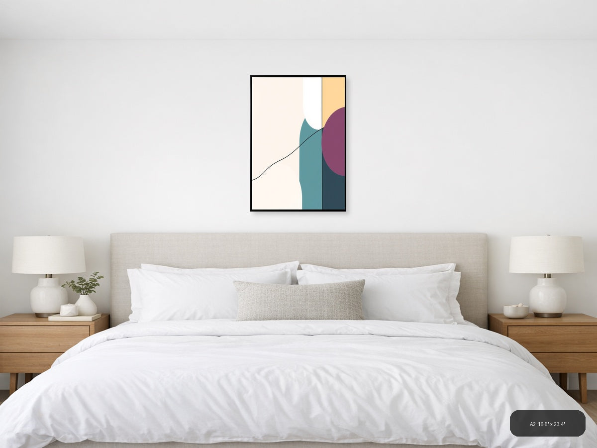 Minimalist Geometric Curves Teal Purple Wall Art — A2 / Bedroom