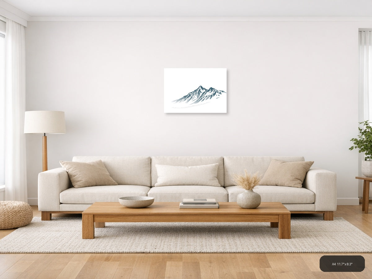 Minimalist Snow-Capped Mountain Peak Wall Art — A4 / Living Room