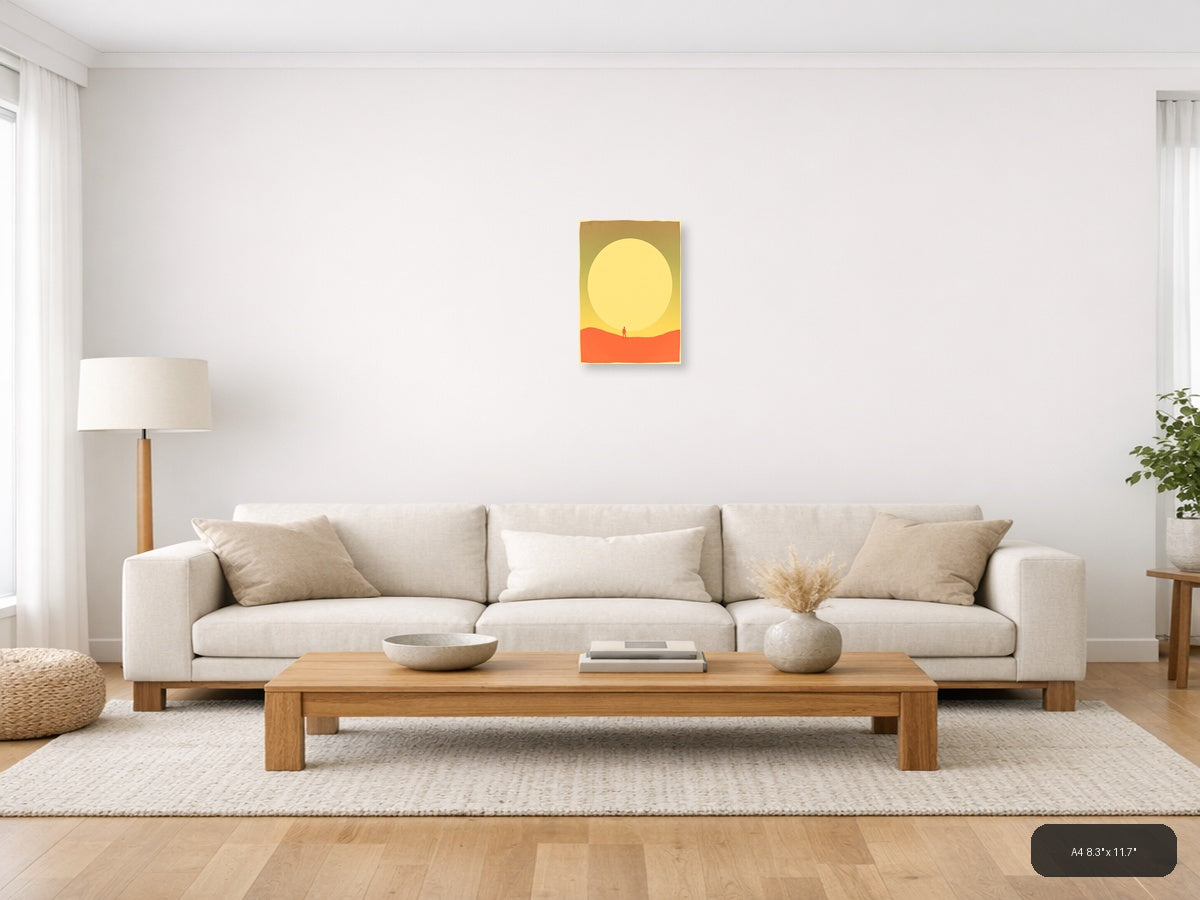Vintage Sunset Desert Silhouette Portrait Wall Art — A4 / Living Room
